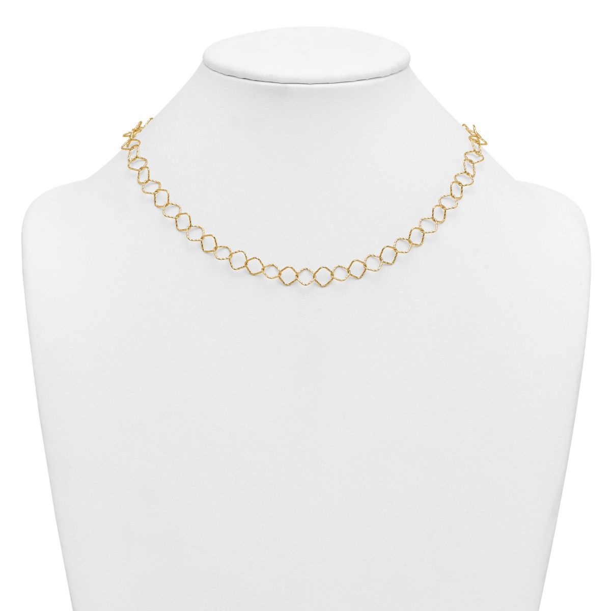 14K Yellow Gold Polished Diamond Cut Geometric Link 18-inch Necklace