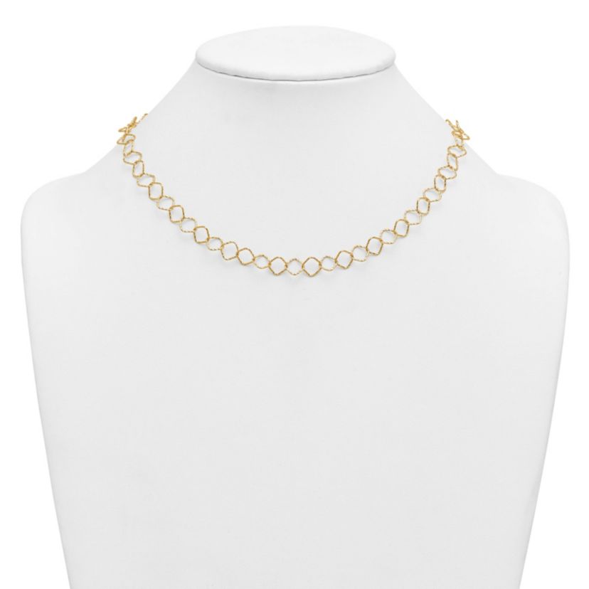 14K Yellow Gold Polished Diamond Cut Geometric Link 18-inch Necklace