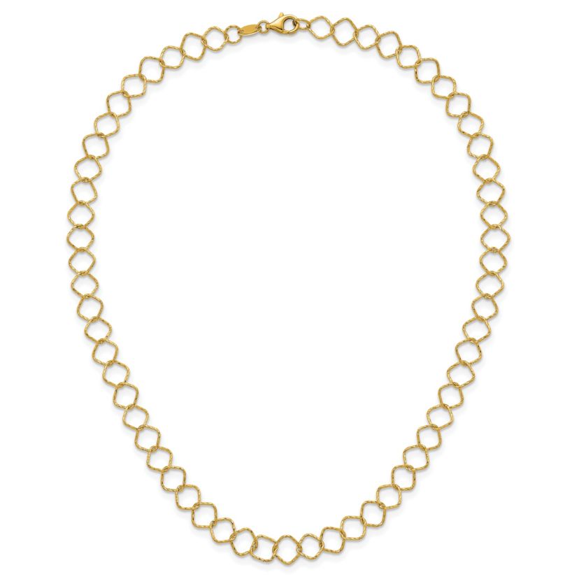 14K Yellow Gold Polished Diamond Cut Geometric Link 18-inch Necklace