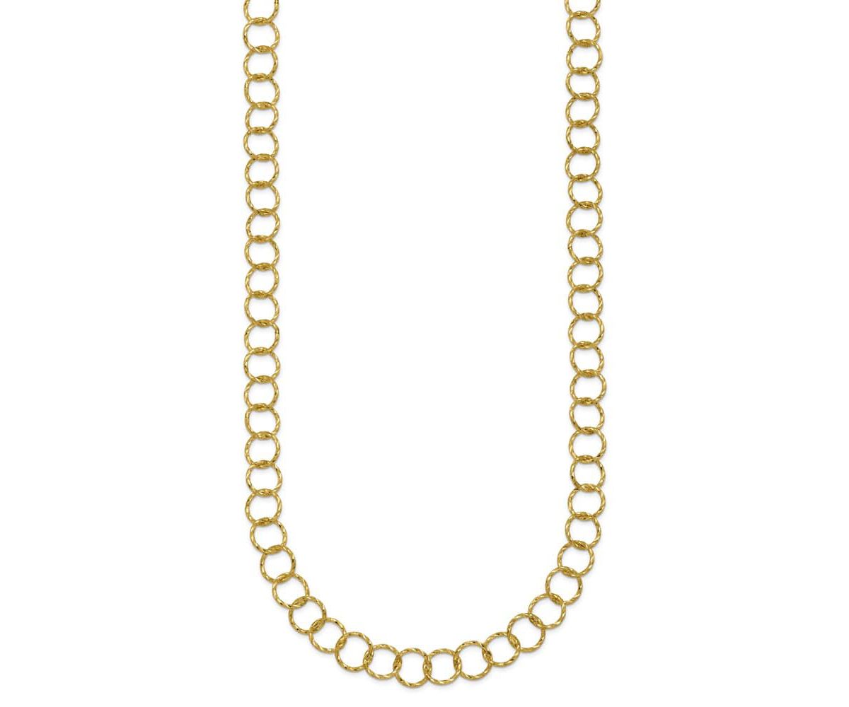 14K Yellow Gold Polished Diamond Cut Circle Link 18-inch Necklace