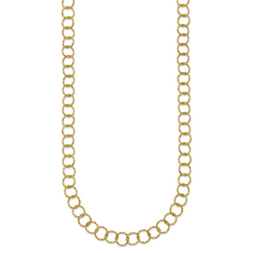 14K Yellow Gold Polished Diamond Cut Circle Link 18-inch Necklace