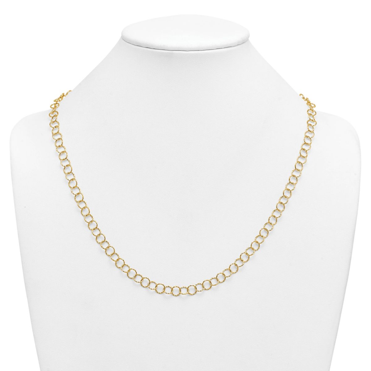 14K Yellow Gold Polished Diamond Cut Circle Link 18-inch Necklace