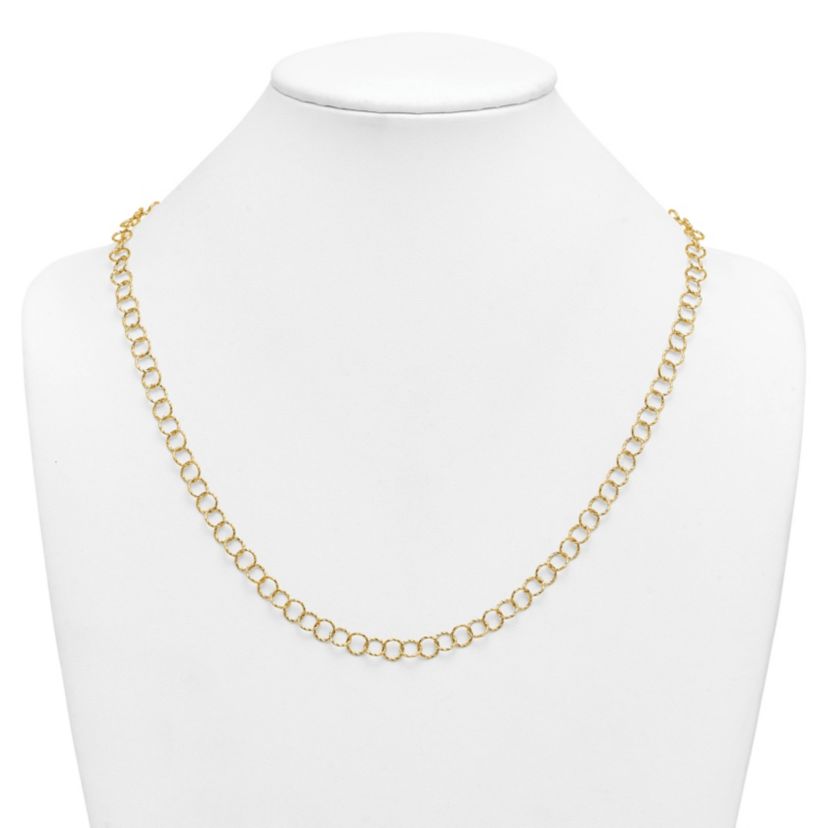 14K Yellow Gold Polished Diamond Cut Circle Link 18-inch Necklace