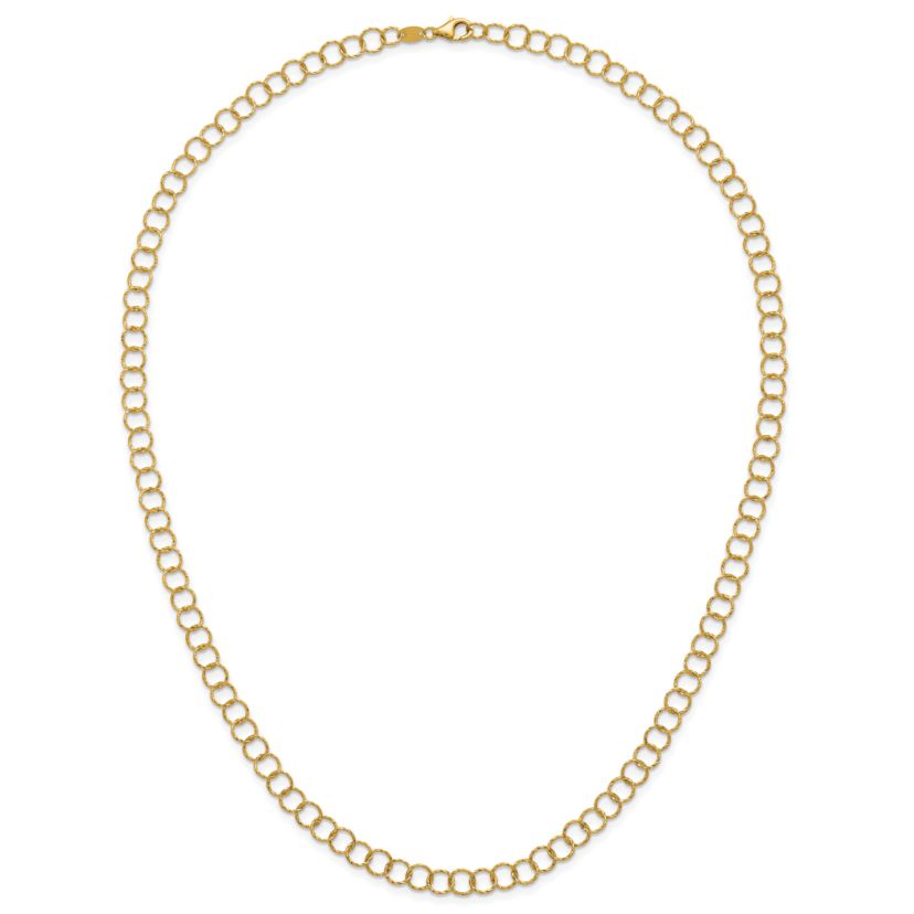 14K Yellow Gold Polished Diamond Cut Circle Link 18-inch Necklace