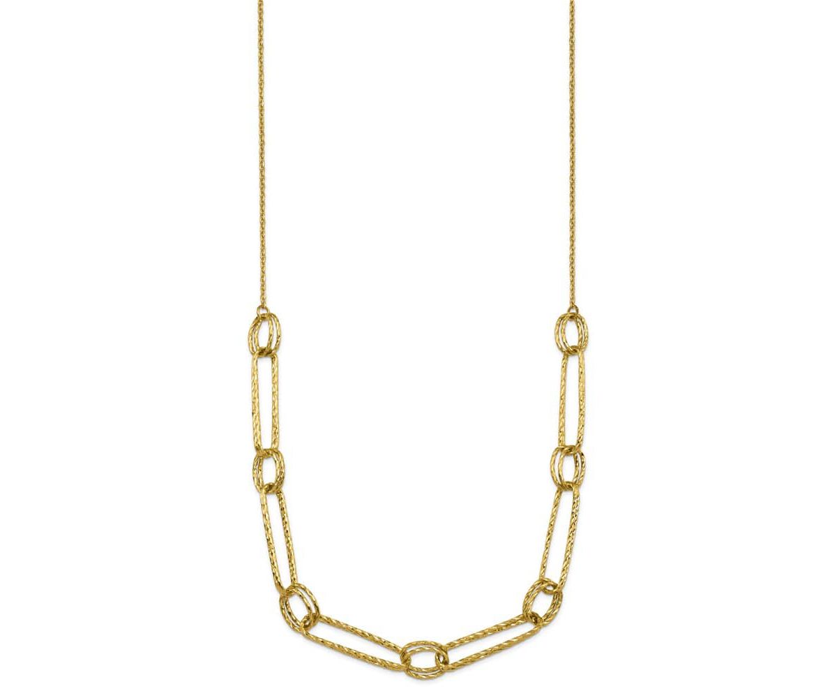 14K Yellow Gold Polished Diamond Cut Fancy Link 18-inch Necklace