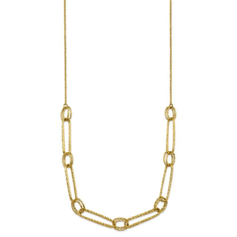 14K Yellow Gold Polished Diamond Cut Fancy Link 18-inch Necklace