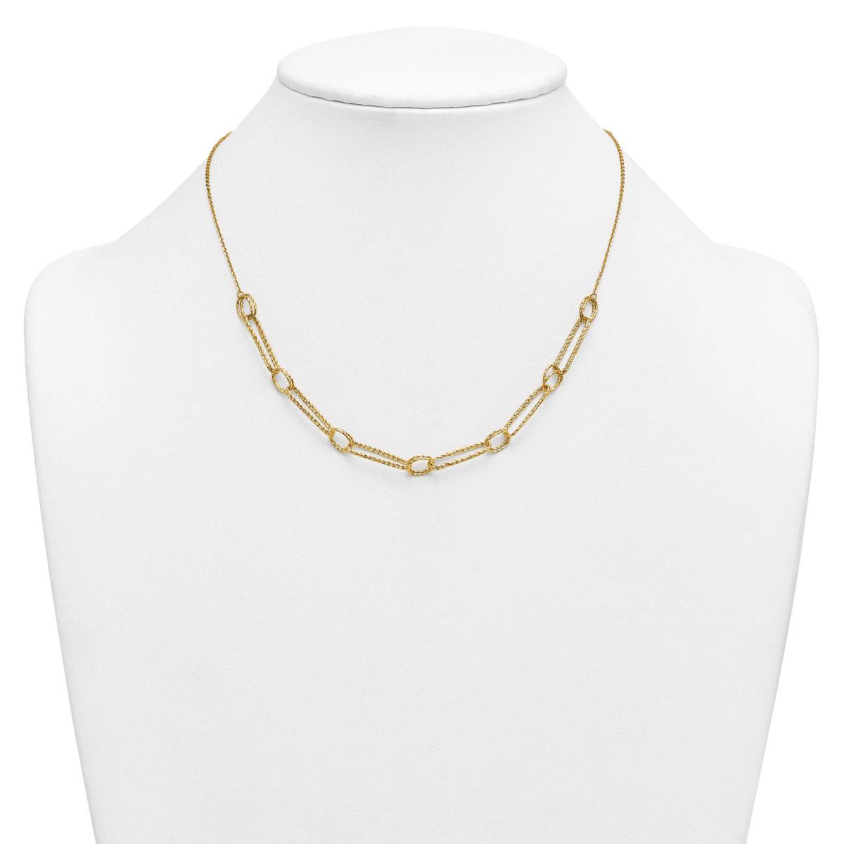 14K Yellow Gold Polished Diamond Cut Fancy Link 18-inch Necklace