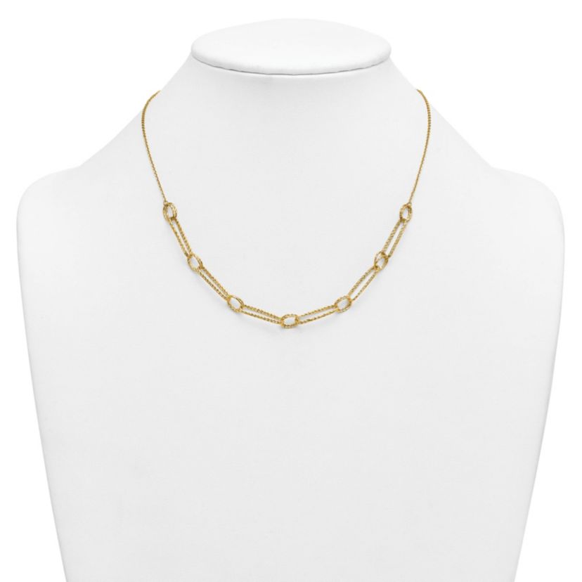14K Yellow Gold Polished Diamond Cut Fancy Link 18-inch Necklace
