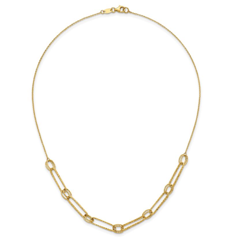 14K Yellow Gold Polished Diamond Cut Fancy Link 18-inch Necklace