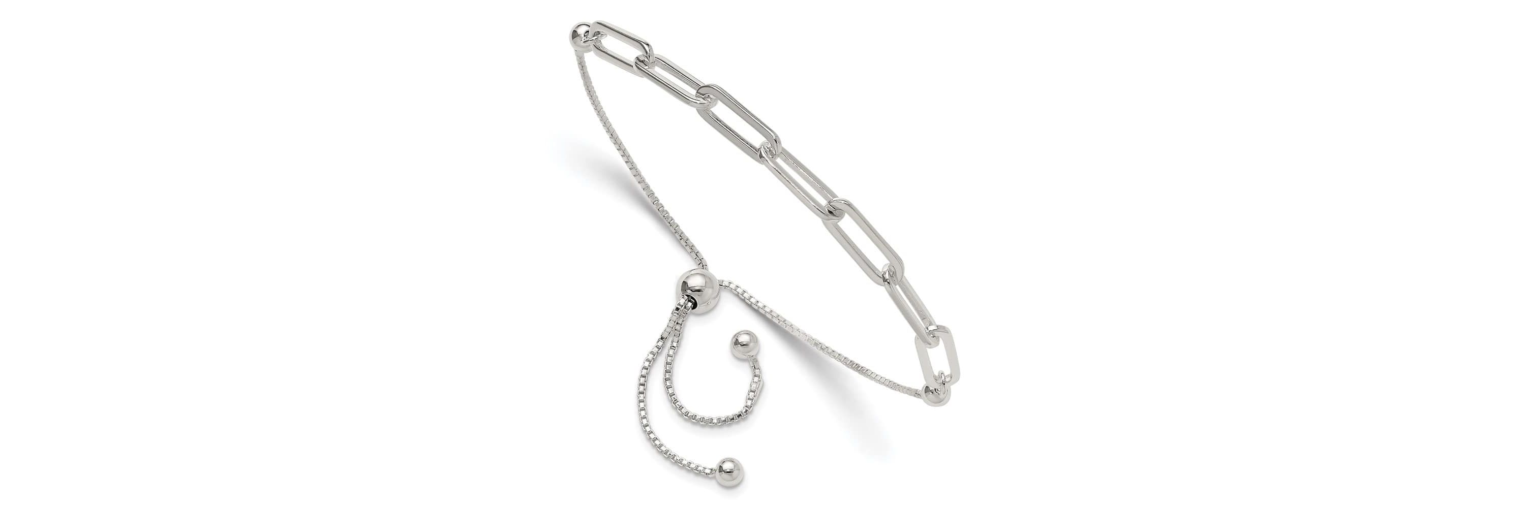 Sterling Silver Gold-tone Polished Paperclip Link Adjustable Bracelet