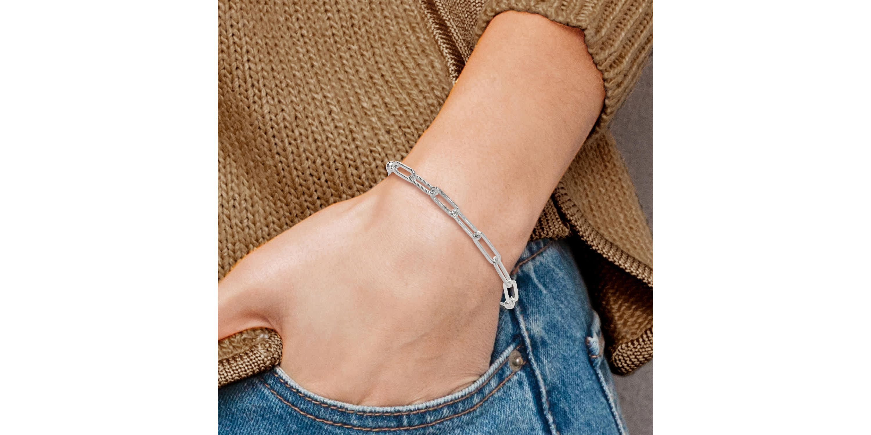 Sterling Silver Gold-tone Polished Paperclip Link Adjustable Bracelet
