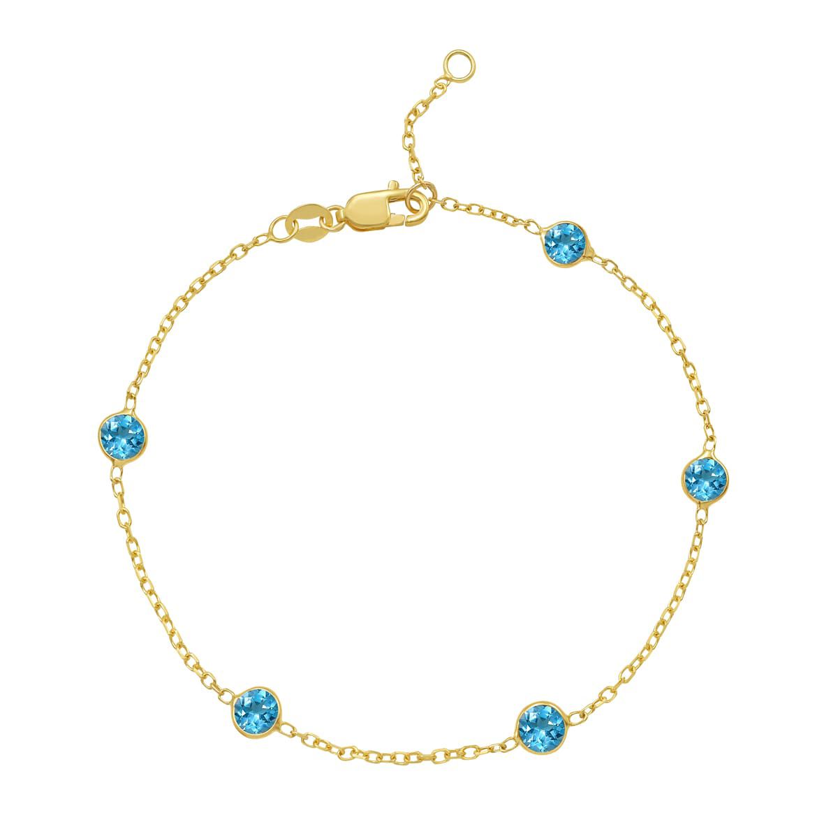 14K Blue Topaz Bracelet on Ext Cable Chain w/ Lobster Clasp