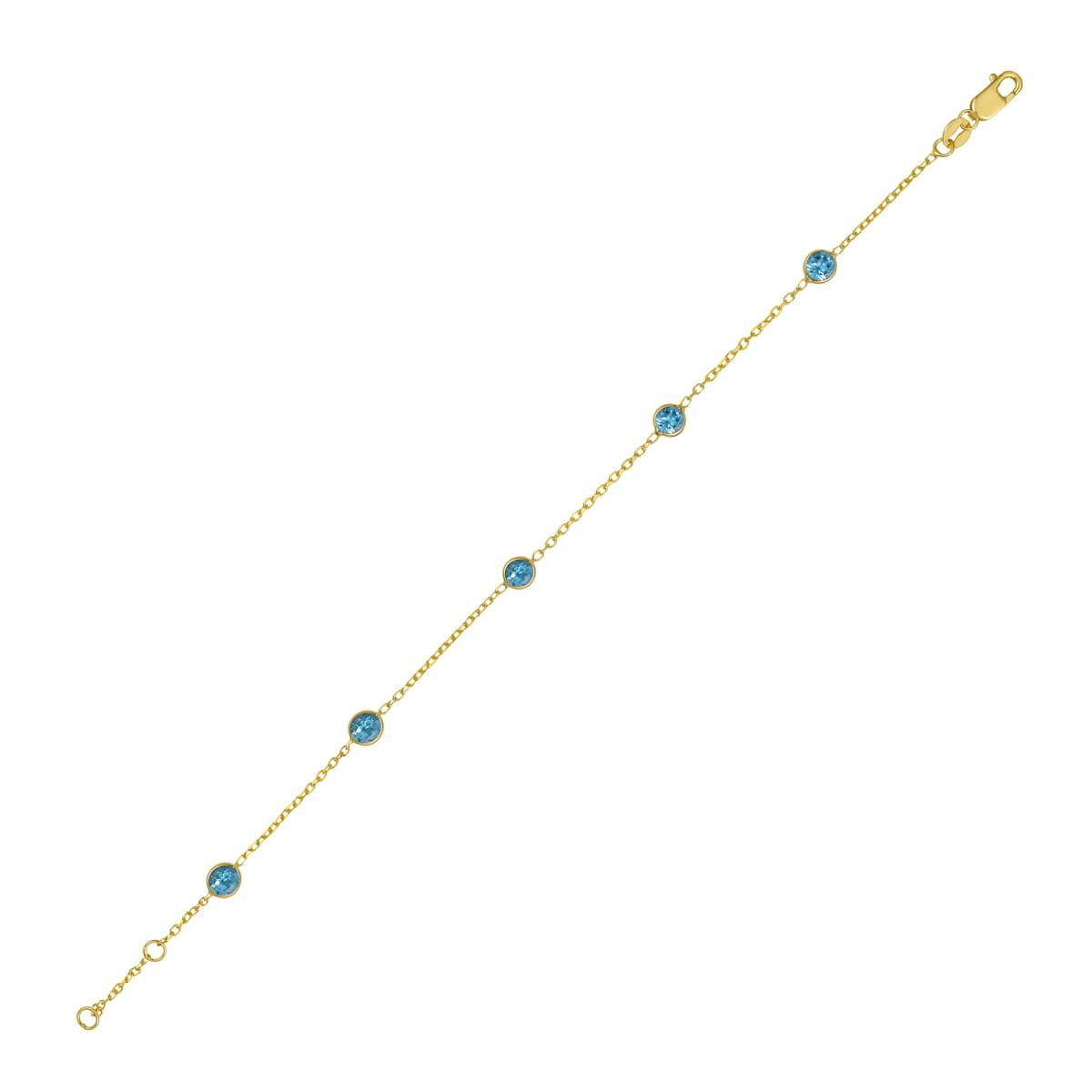 14K Blue Topaz Bracelet on Ext Cable Chain w/ Lobster Clasp