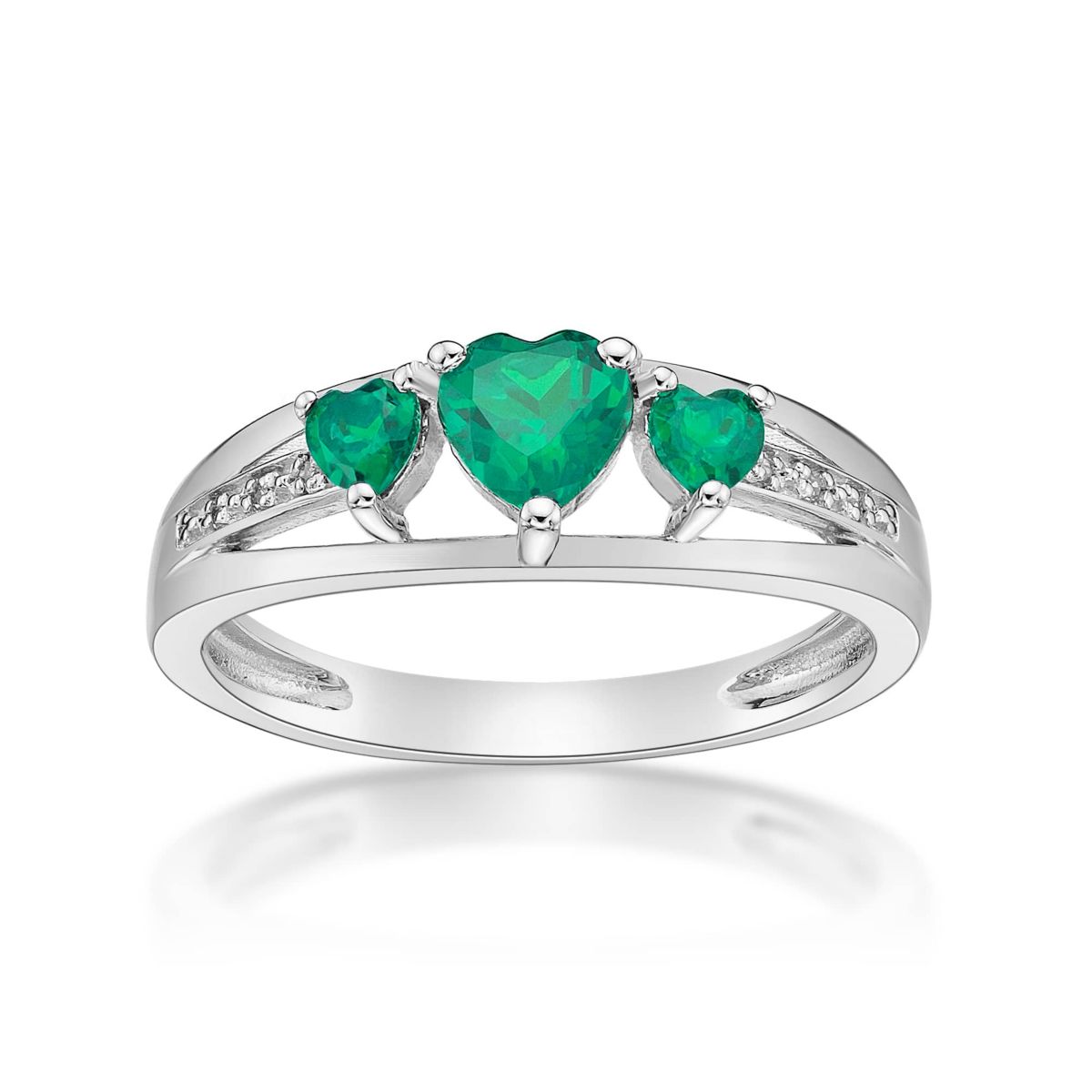 Lab Created Sterling Silver Gemstone and Diamond Accent Heart 3-Stone Ring