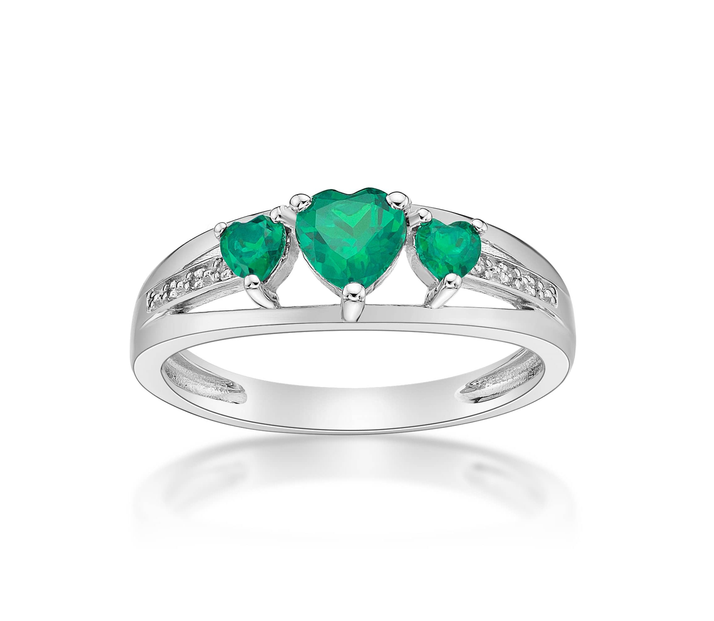 Sterling Silver Gemstone and Diamond Accent Heart 3-Stone Ring