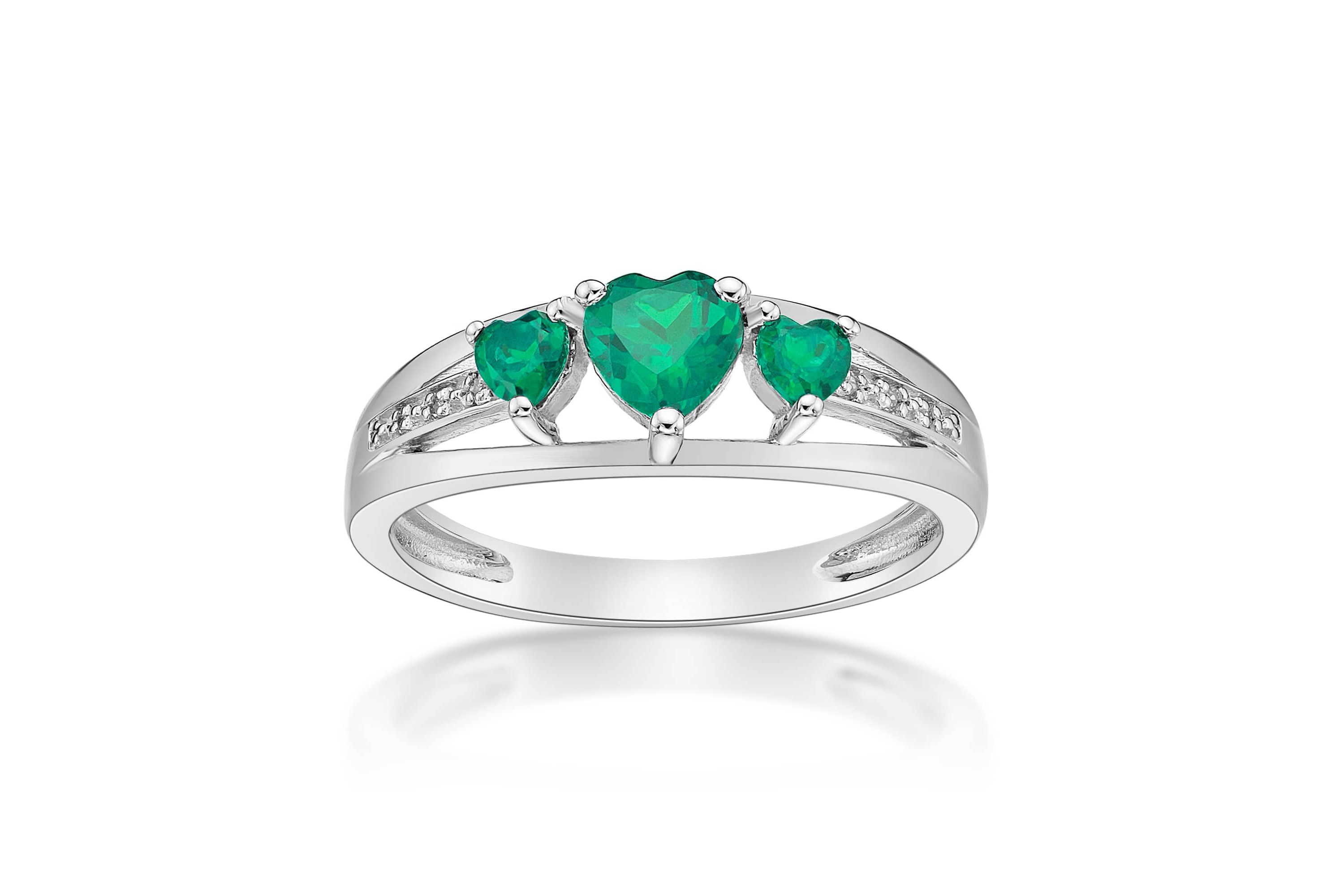 Lab Created Sterling Silver Gemstone and Diamond Accent Heart 3-Stone Ring