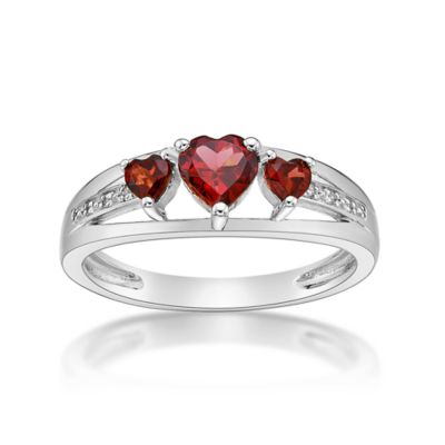 Gemminded Sterling Silver Gemstone and Diamond Accent Heart 3-Stone Ring, 8