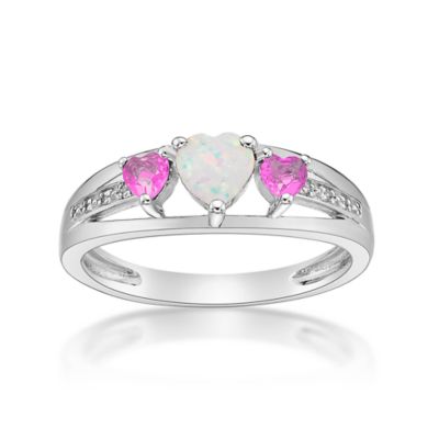 Gemminded Sterling Silver Gemstone and Diamond Accent Heart 3-Stone Ring, 9