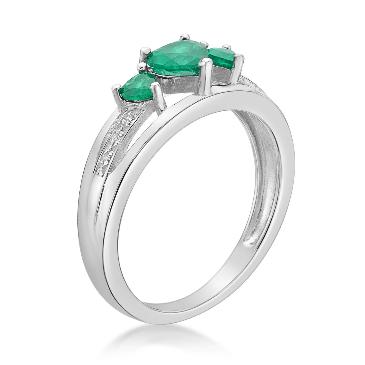 Lab Created Sterling Silver Gemstone and Diamond Accent Heart 3-Stone Ring
