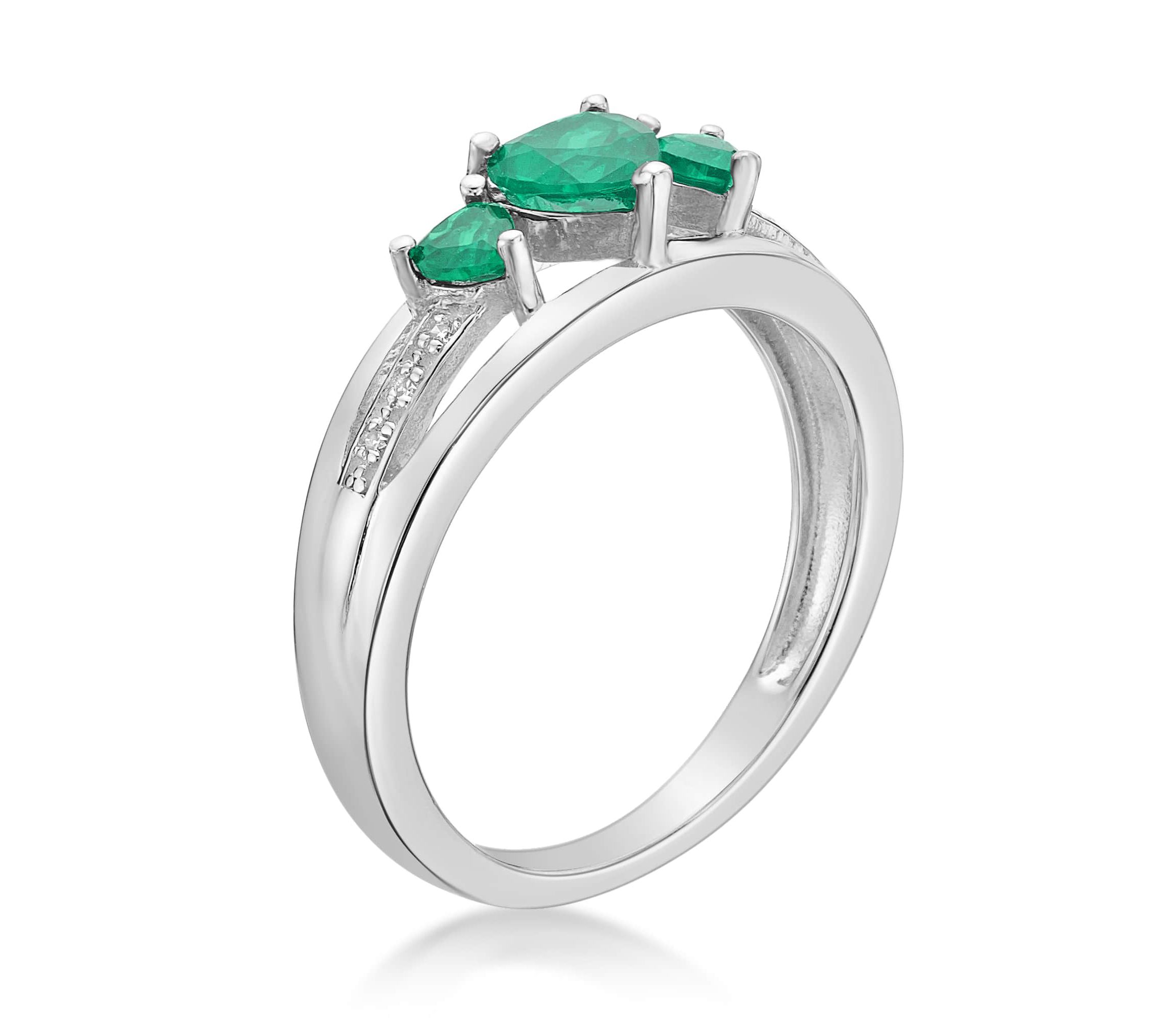 Sterling Silver Gemstone and Diamond Accent Heart 3-Stone Ring
