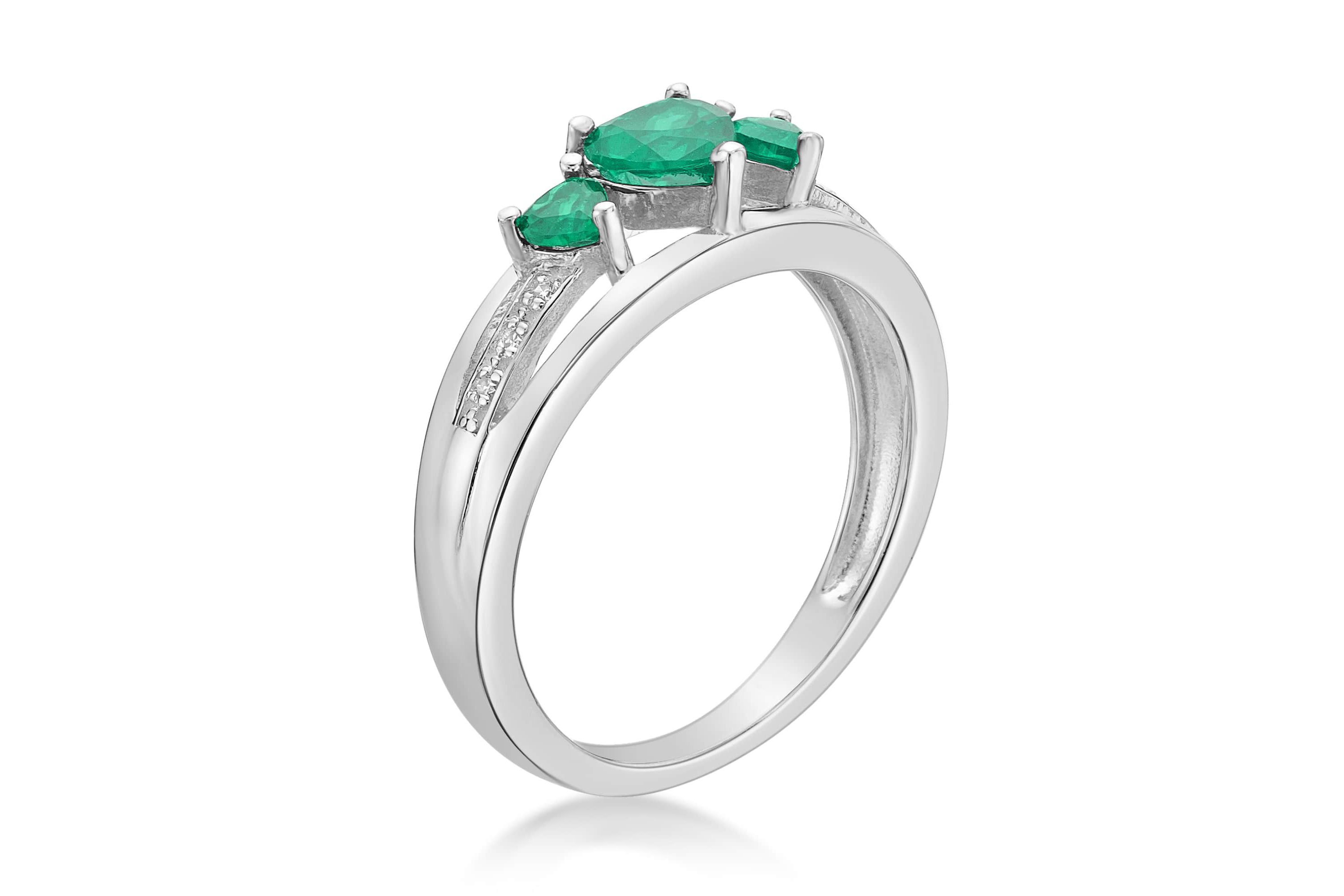 Lab Created Sterling Silver Gemstone and Diamond Accent Heart 3-Stone Ring