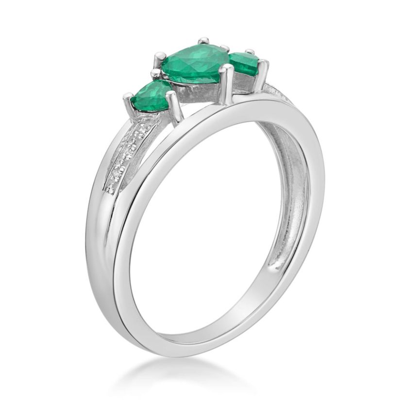 Lab Created Sterling Silver Gemstone and Diamond Accent Heart 3-Stone Ring