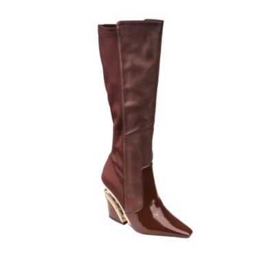 Ninety Union Women's Villa Tall Lucite Square Toe Elastic & Nappa Boot, Brown, 12M