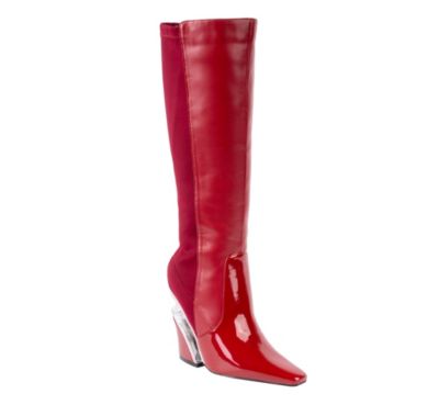 Ninety Union Women's Villa Tall Lucite Square Toe Elastic & Nappa Boot, Burgundy, 12M