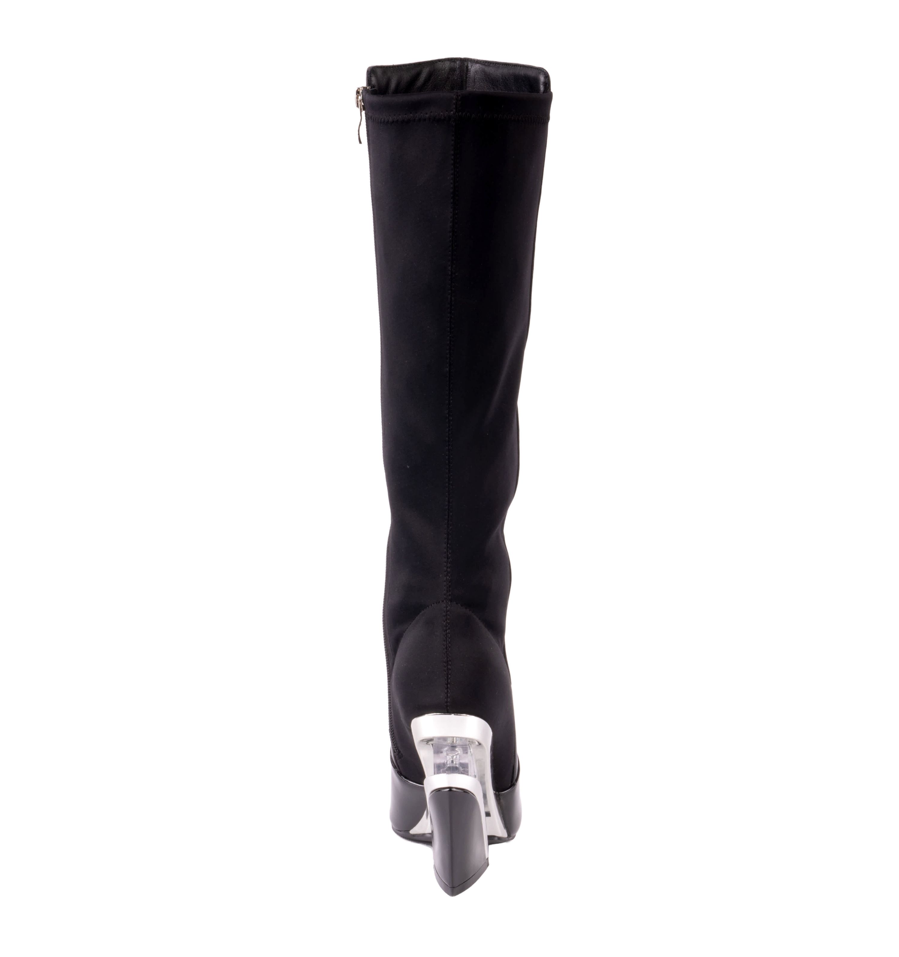 Villa, Tall Lucite Square Toe Elastic & Nappa Boot