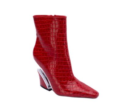 Ninety Union Women's Via Short Pointed Toe Croco Bootie, Red, 12M