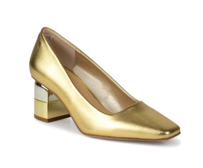 Ninety Union Women's Melody Metal Heel Square Toe Pump, Gold, 12M