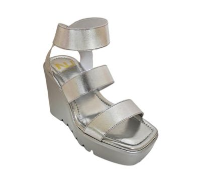 Ninety Union Women's Paige Wedge Elastic Sandal, Silver, 9M