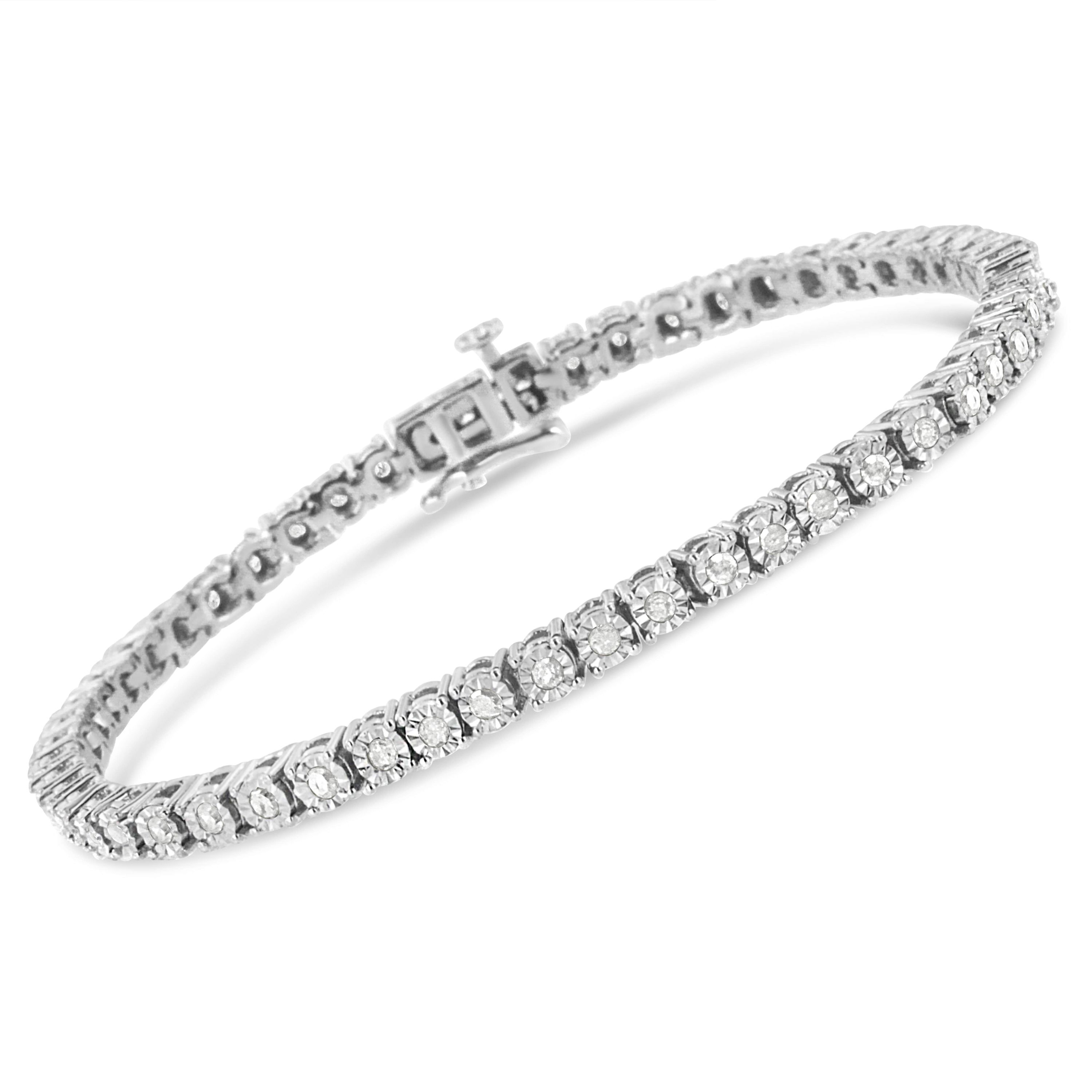 .925 Sterling Silver 1.0 Cttw Diamond Tennis Bracelet - 10" Inches