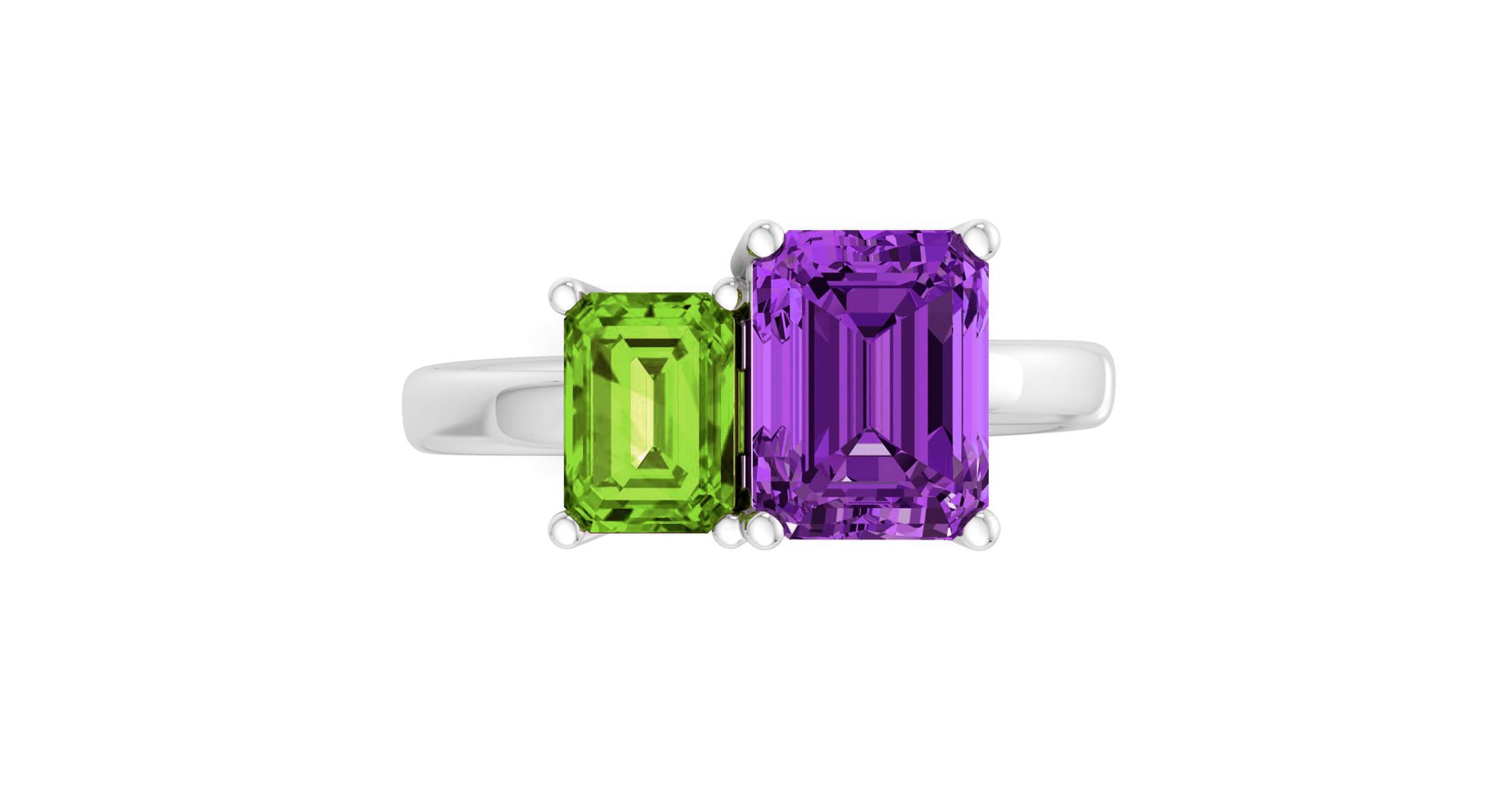 Lab Created Martha Stewart 3 1/4 Carat Peridot and Amethyst Two Stone Ring In Sterling Silver