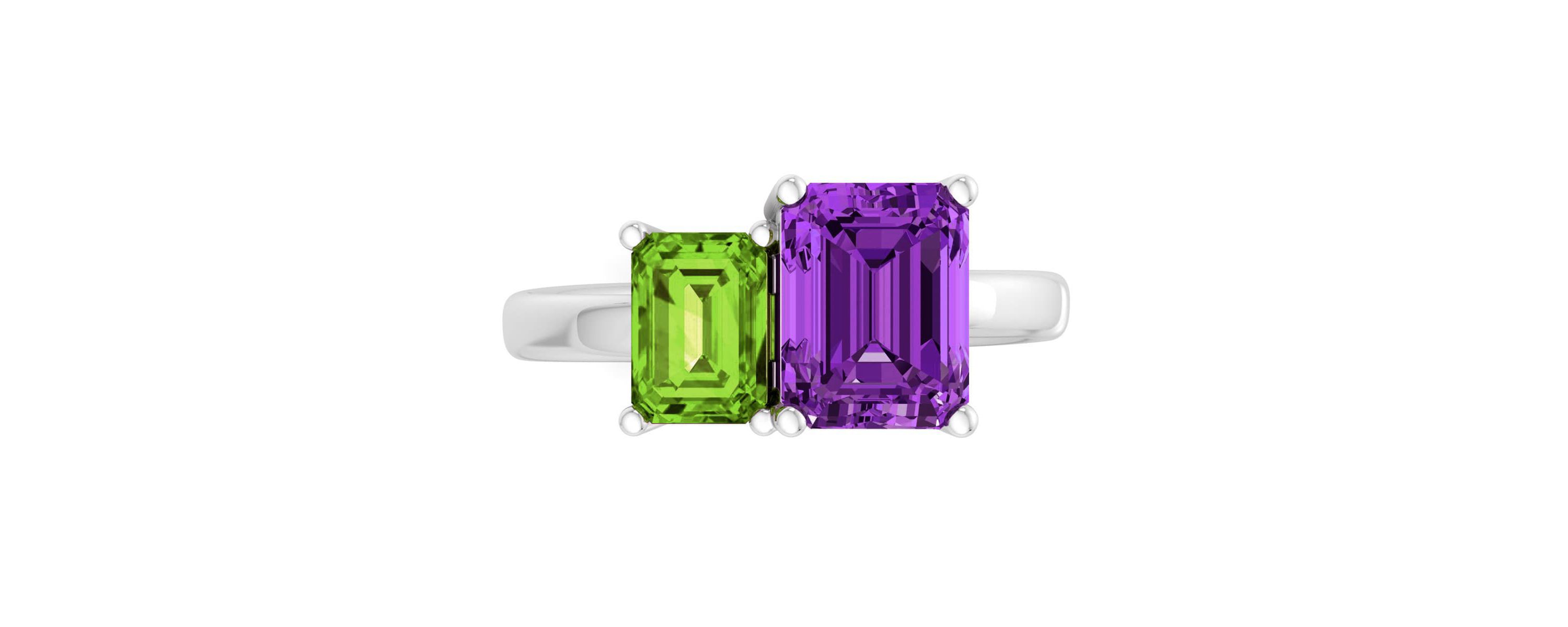 Lab Created Martha Stewart 3 1/4 Carat Peridot and Amethyst Two Stone Ring In Sterling Silver