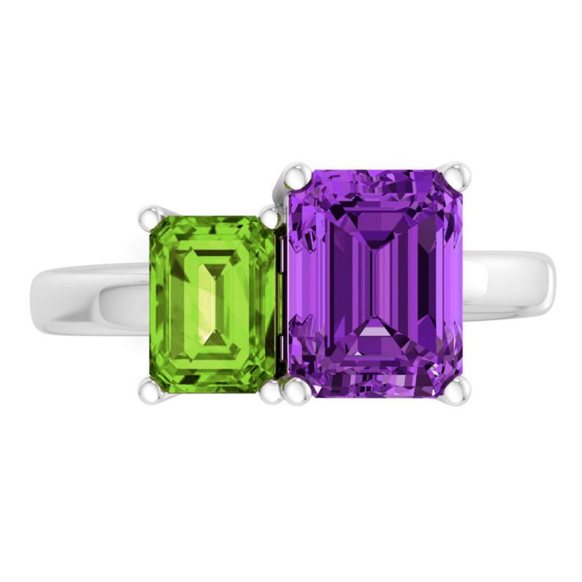 Lab Created Martha Stewart 3 1/4 Carat Peridot and Amethyst Two Stone Ring In Sterling Silver
