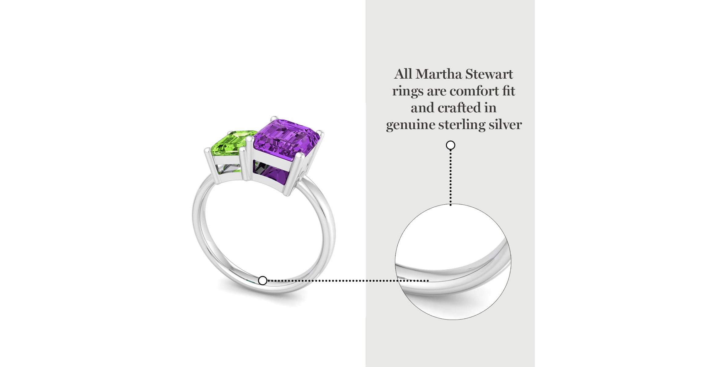 Lab Created Martha Stewart 3 1/4 Carat Peridot and Amethyst Two Stone Ring In Sterling Silver