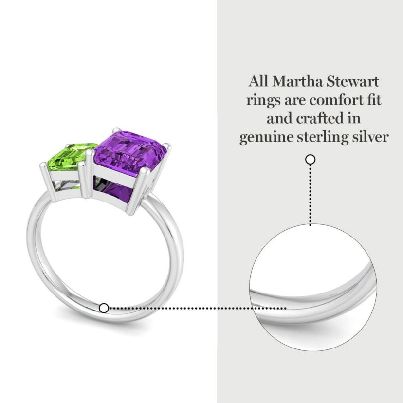 Lab Created Martha Stewart 3 1/4 Carat Peridot and Amethyst Two Stone Ring In Sterling Silver