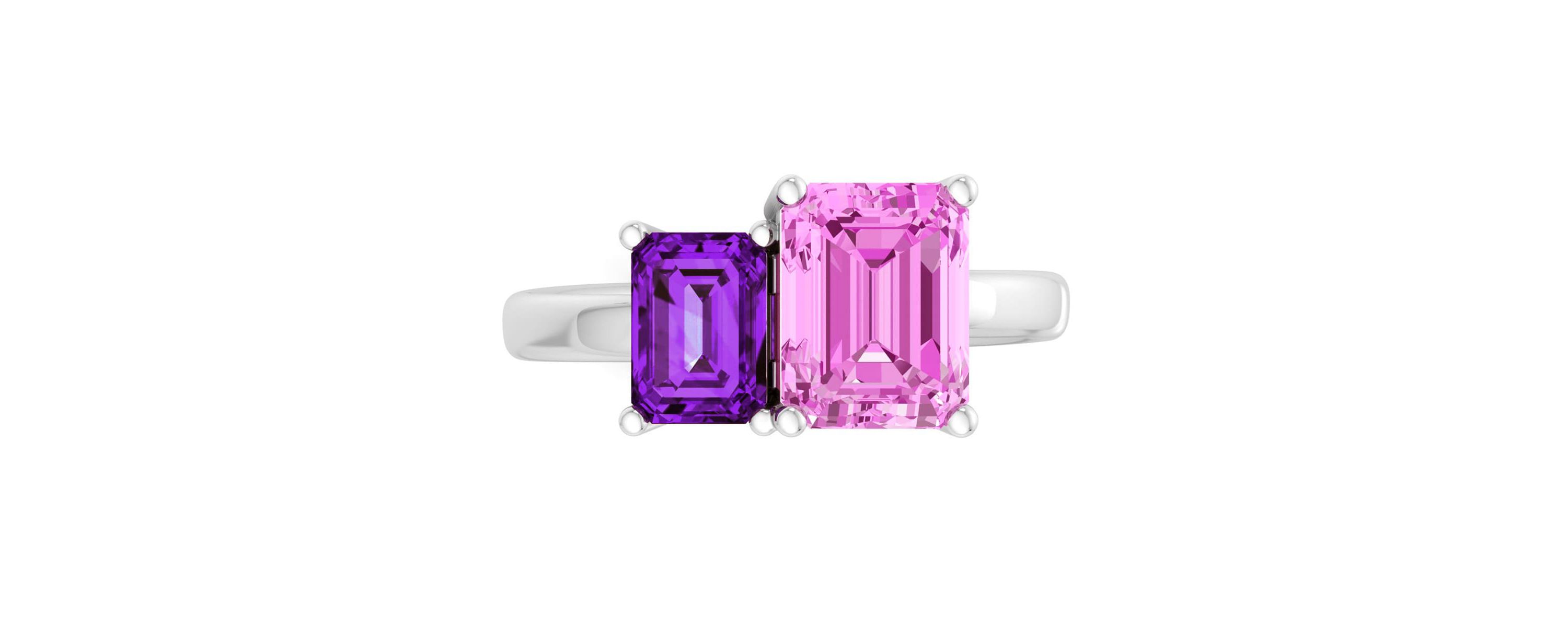 Lab Created Martha Stewart 3 1/4 Carat Amethyst and Pink Sapphire Two Stone Ring In Sterling Silver