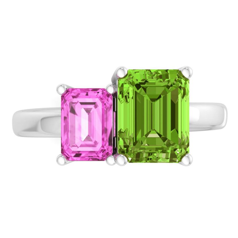Lab Created Martha Stewart 3 1/4 Carat Pink Sapphire and Peridot Two Stone Ring In Sterling Silver