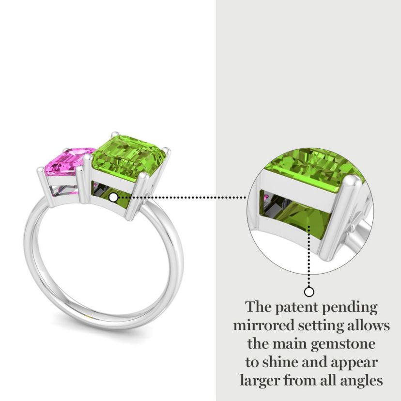 Lab Created Martha Stewart 3 1/4 Carat Pink Sapphire and Peridot Two Stone Ring In Sterling Silver