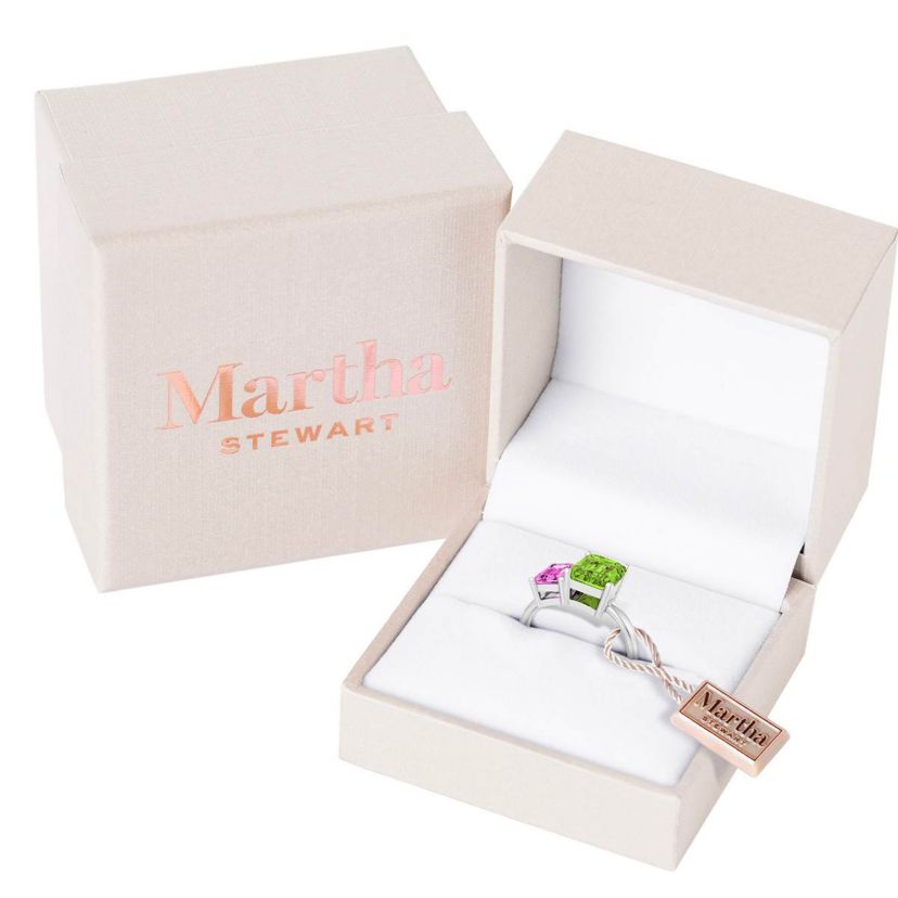Lab Created Martha Stewart 3 1/4 Carat Pink Sapphire and Peridot Two Stone Ring In Sterling Silver
