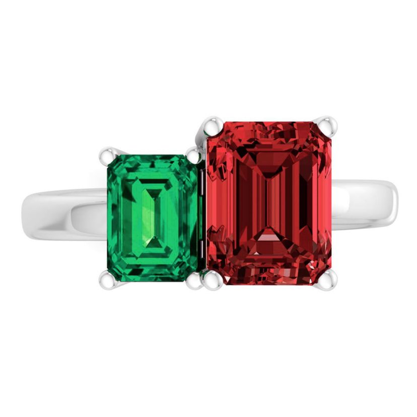 Lab Created Martha Stewart 3 1/4 Carat Emerald and Ruby Two Stone Ring In Sterling Silver