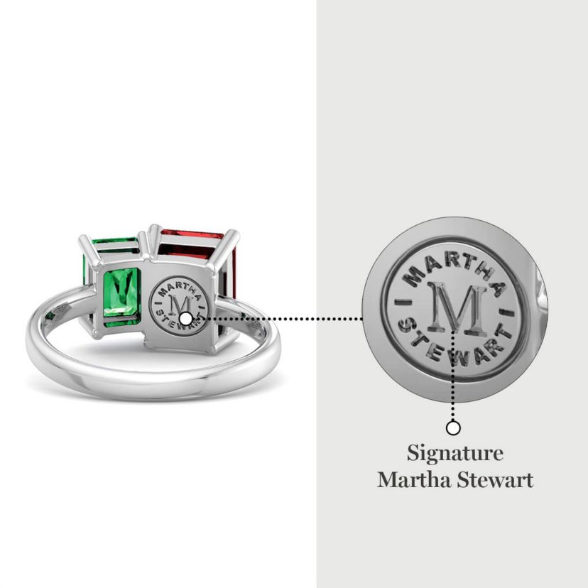 Lab Created Martha Stewart 3 1/4 Carat Emerald and Ruby Two Stone Ring In Sterling Silver