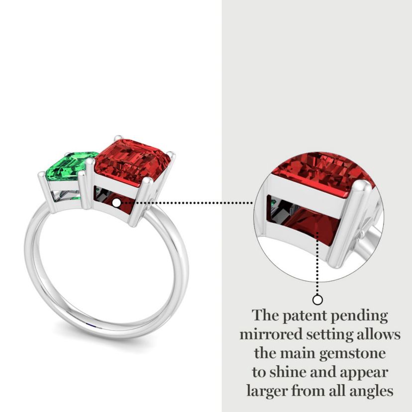 Lab Created Martha Stewart 3 1/4 Carat Emerald and Ruby Two Stone Ring In Sterling Silver