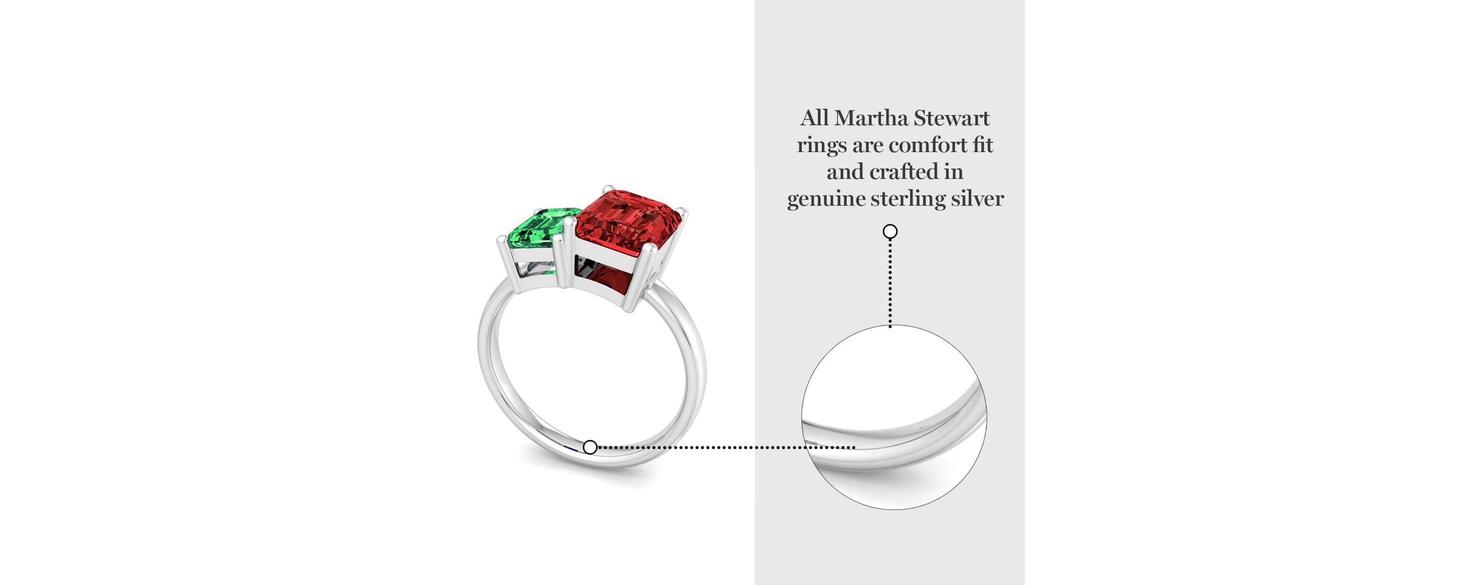 Lab Created Martha Stewart 3 1/4 Carat Emerald and Ruby Two Stone Ring In Sterling Silver