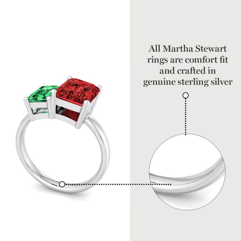 Lab Created Martha Stewart 3 1/4 Carat Emerald and Ruby Two Stone Ring In Sterling Silver