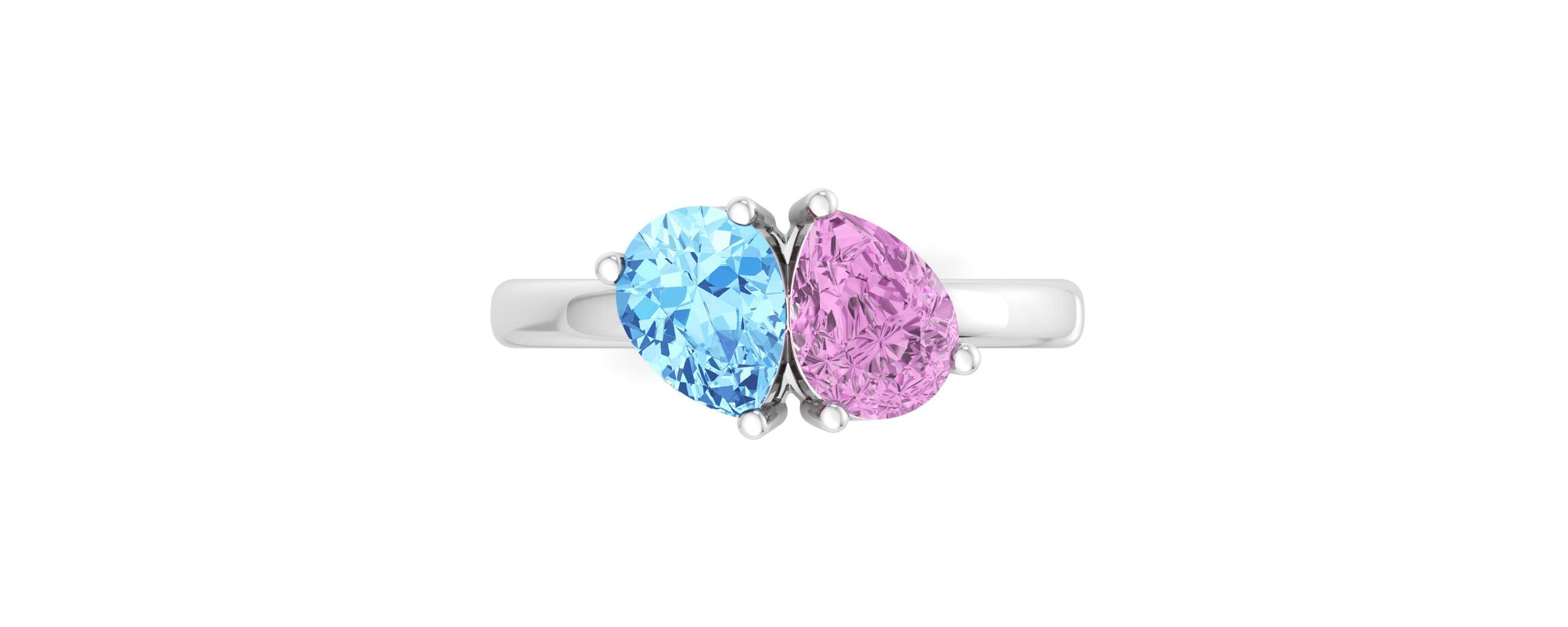 Lab Created Martha Stewart 2 Carat Blue Topaz and Pink Sapphire Two Stone Ring In Sterling Silver