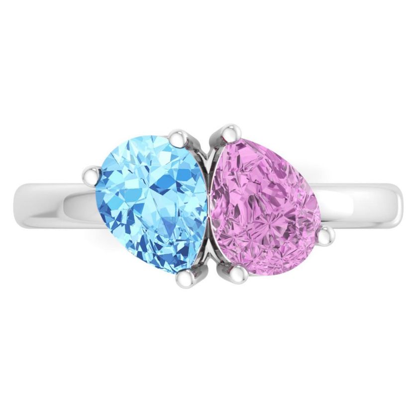 Lab Created Martha Stewart 2 Carat Blue Topaz and Pink Sapphire Two Stone Ring In Sterling Silver