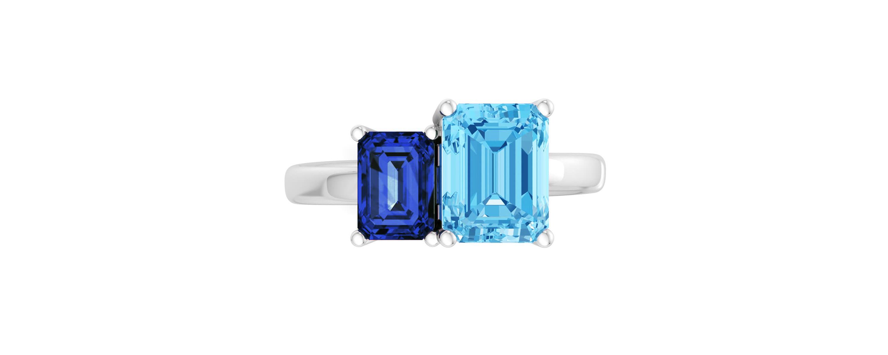 Lab Created Martha Stewart 3 1/4 Carat Sapphire and Blue Topaz Two Stone Ring In Sterling Silver